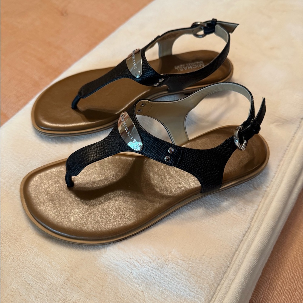 Michael Kors Black and Gold Sandals with Minimalist Design